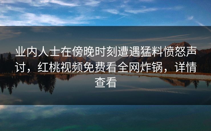 业内人士在傍晚时刻遭遇猛料愤怒声讨，红桃视频免费看全网炸锅，详情查看