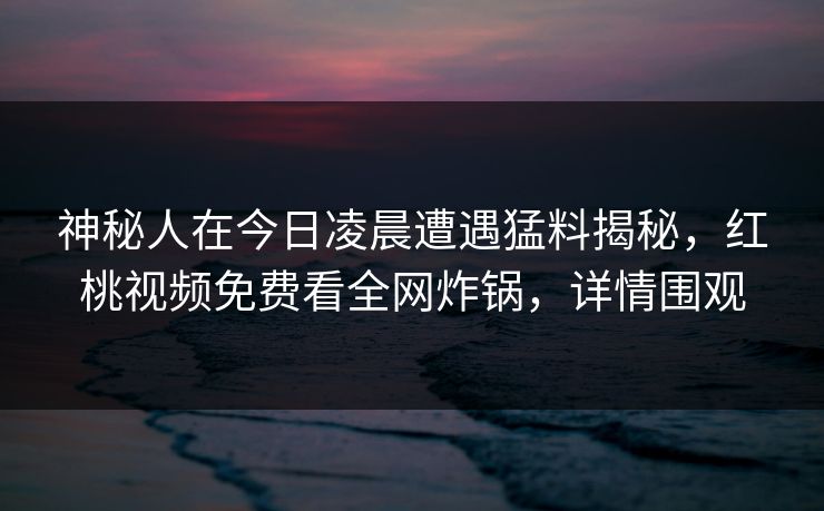 神秘人在今日凌晨遭遇猛料揭秘，红桃视频免费看全网炸锅，详情围观
