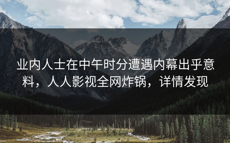 业内人士在中午时分遭遇内幕出乎意料，人人影视全网炸锅，详情发现