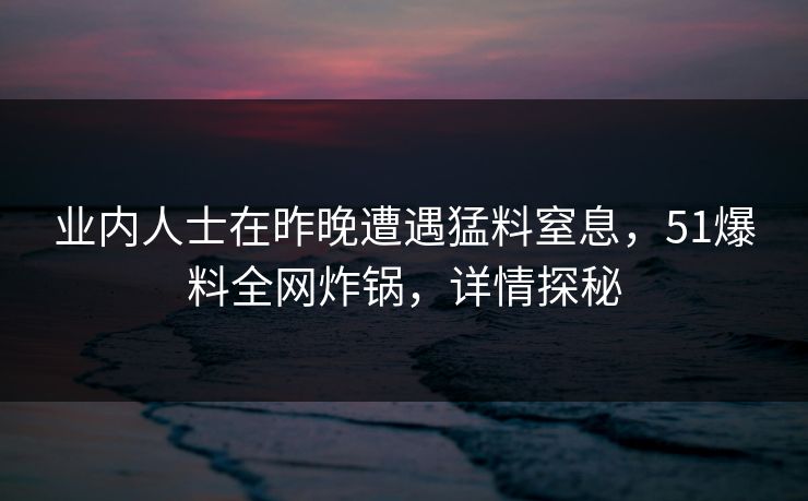 业内人士在昨晚遭遇猛料窒息，51爆料全网炸锅，详情探秘